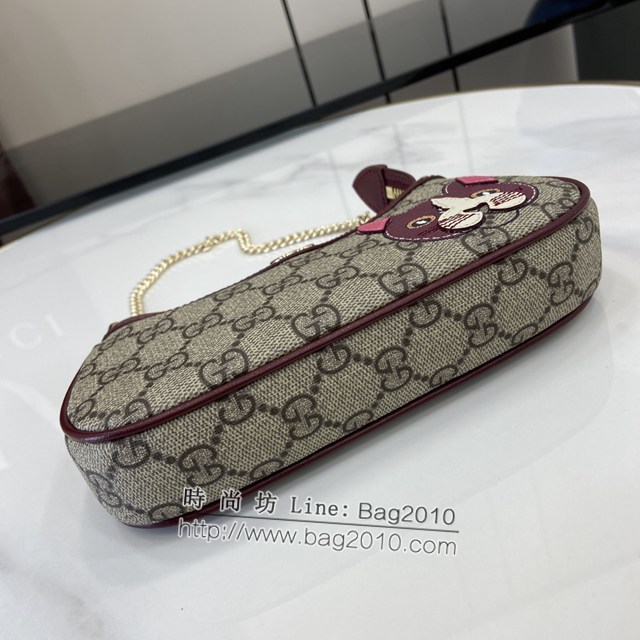 Gucci專櫃古馳最新款原廠皮飾熊貓細節GG迷你手袋貓咪鏈條包 jh2017型號：818763